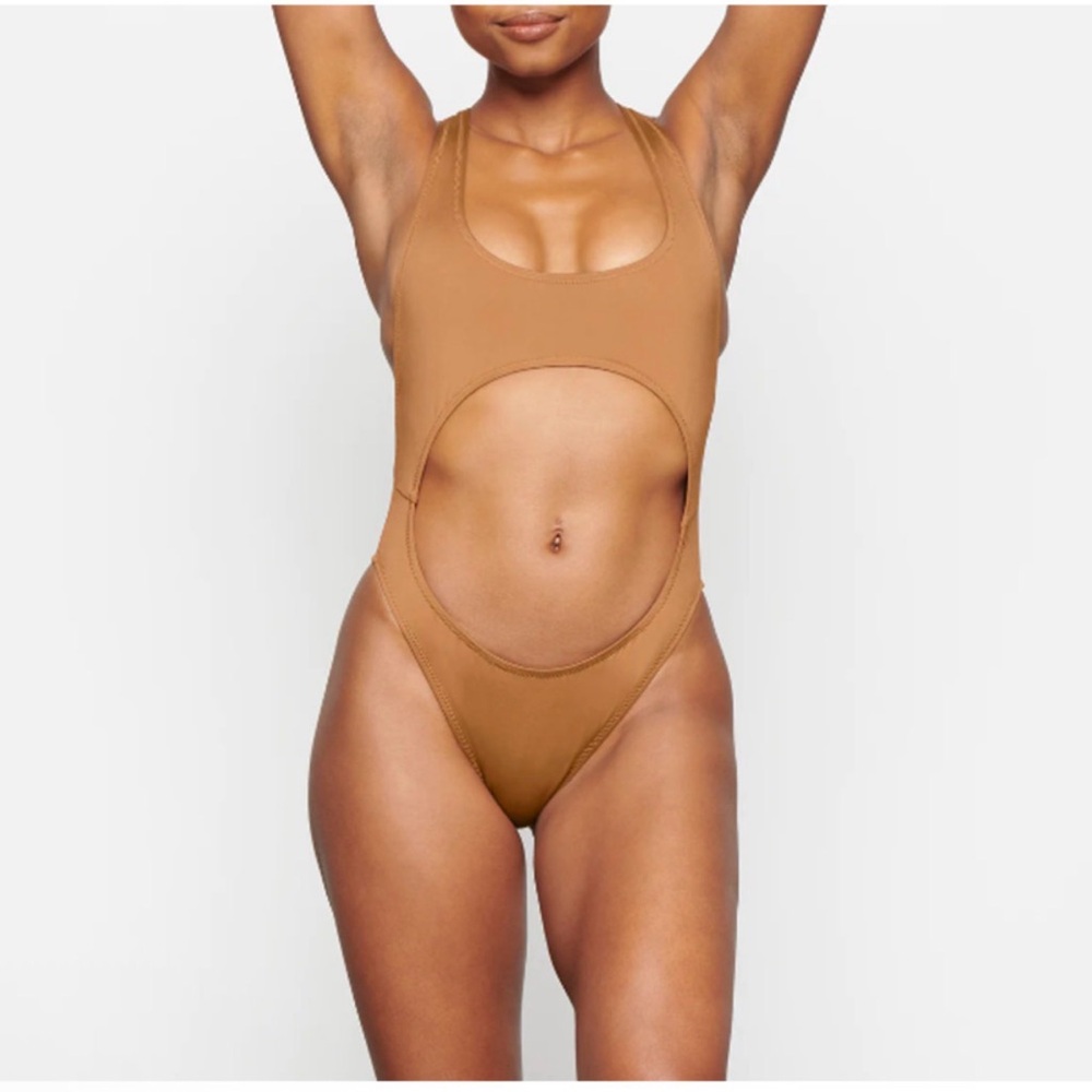SKIMS Monokini Swimsuit in Almond